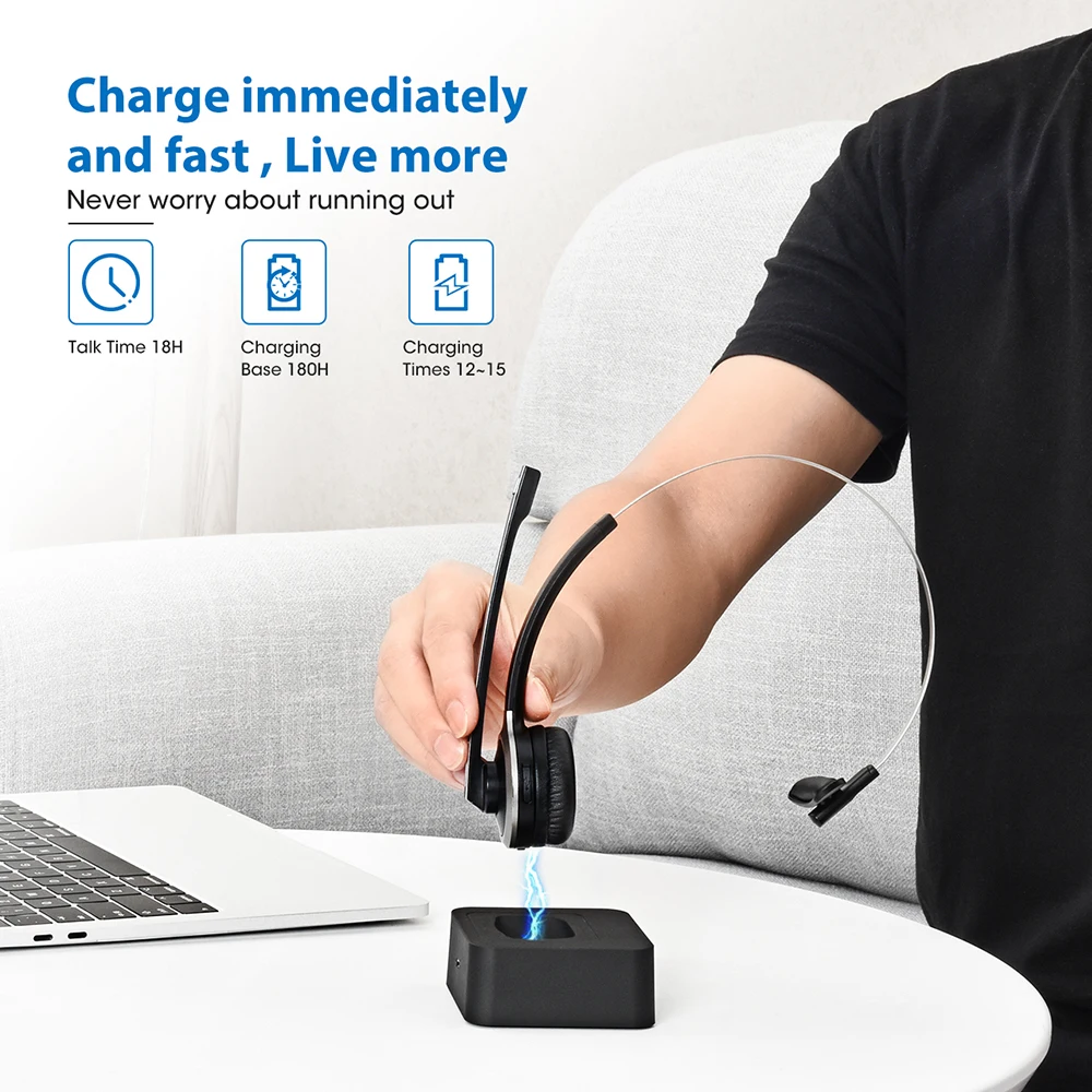 Mpow M5 Pro Wireless Headphones Bluetooth Over Ear Krystal Clear Noise Cancelling Headphone With Mic Charging Base For PC Laptop