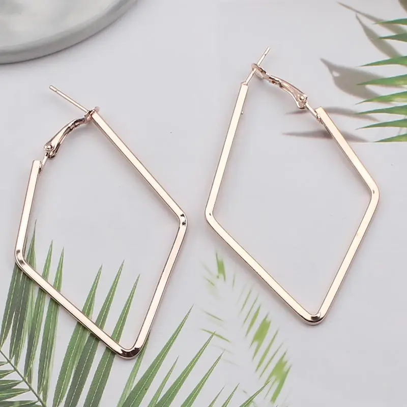 Rose Gold Большие эффектные модные золотые серебряные геометрические серьги для женщин металлические подвесные Серьги Квадратные круглые треугольные звезды серьги - Окраска металла: Rose Gold