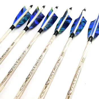 

Archery Pure Carbon Arrows Wooden Shaft Spine 400 500 600 32 inch 4inch Turkey Fletching Point 100grTraditional Bow Hunting