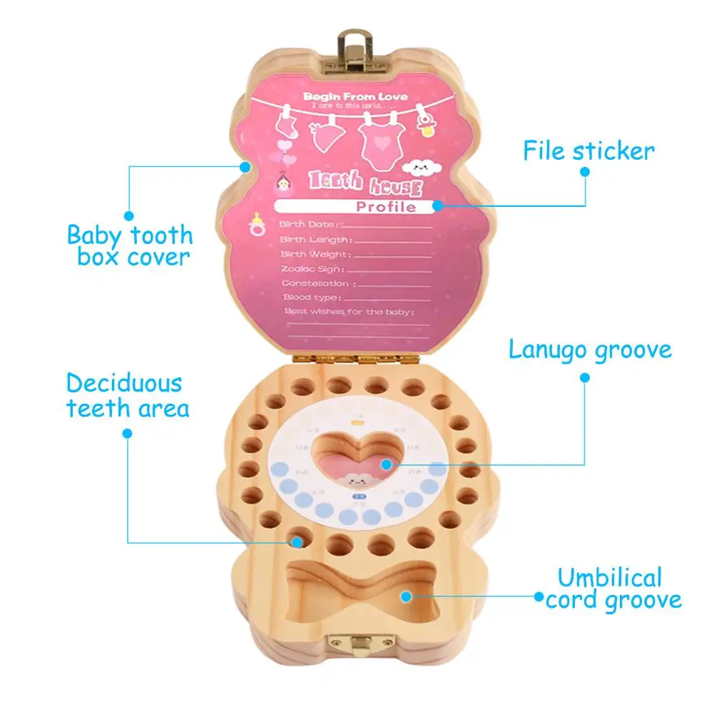 Детская деревянная коробка для зубов, органайзер, испанский английский, для хранения зубов, для мальчиков и девочек, пуповина, для сохранения сувенира на память