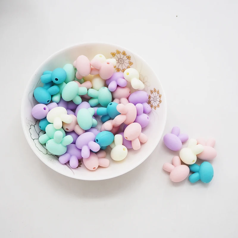 Chenkai 20PCS BPA Free Silicone Rabbit Beads Baby Chewable Soothing Teething Beads For Infant Pacifier Bracelet Necklace Chain