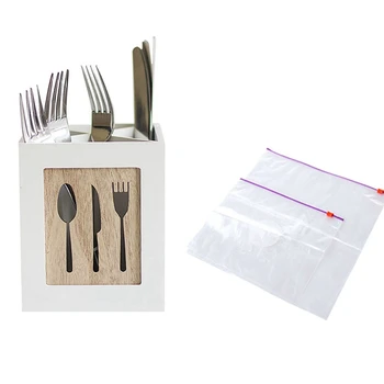 

21 Pcs Kitchen Accessories: 1 Pcs Wooden Spoon Chopsticks Storage Basket & 20 Pcs 8.7Inch /7.1Inch PVC Food Bag