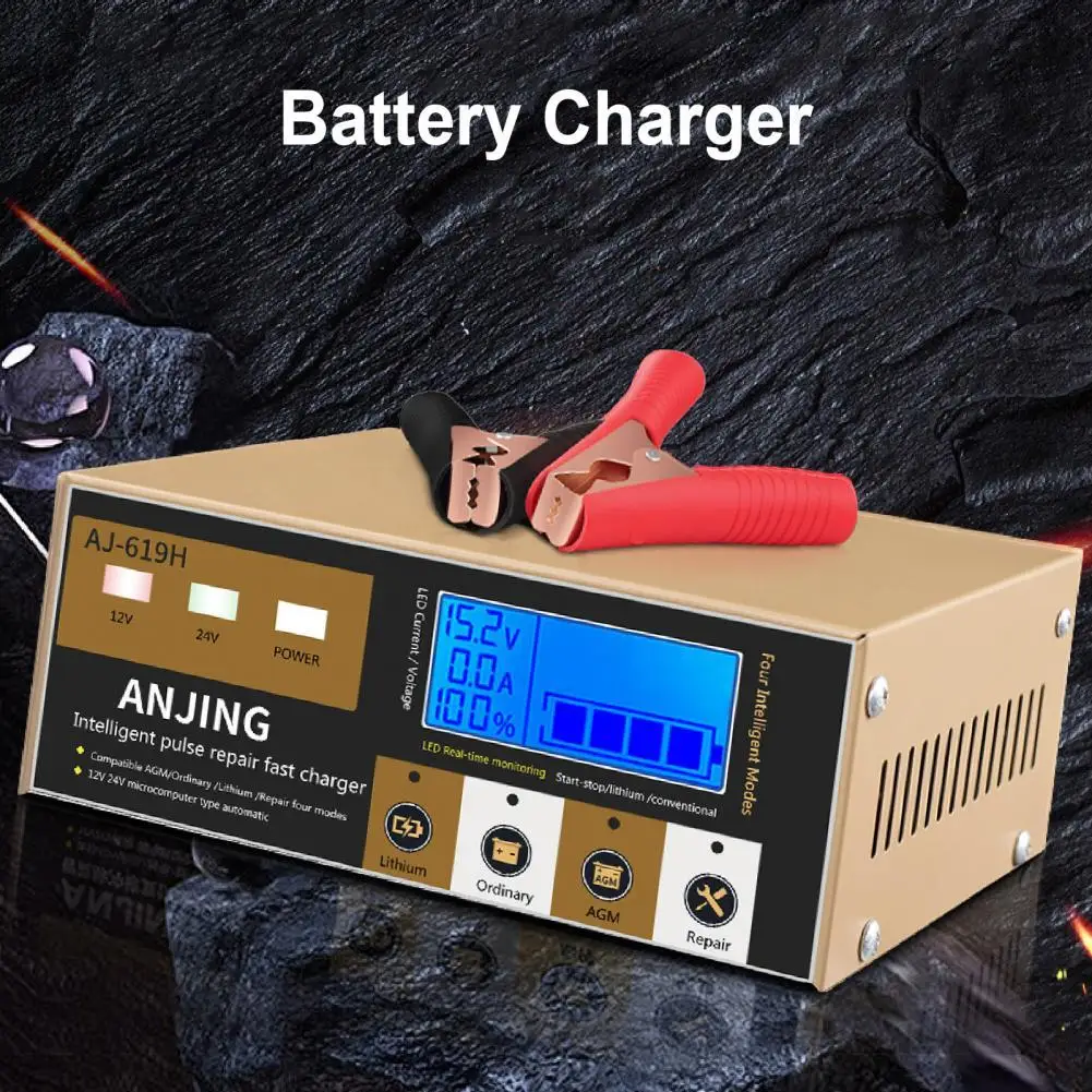Professional Car Battery Charger Large Screen 3-Function Battery Maintainer 12V 24V Motorcycle Storage Charger for Car
