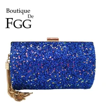 Boutique De FGG женские вечерние сумки и клатчи с синими блестками и кисточками праздничный ужин Дамский металлический клатч дамские сумочки и кошельки