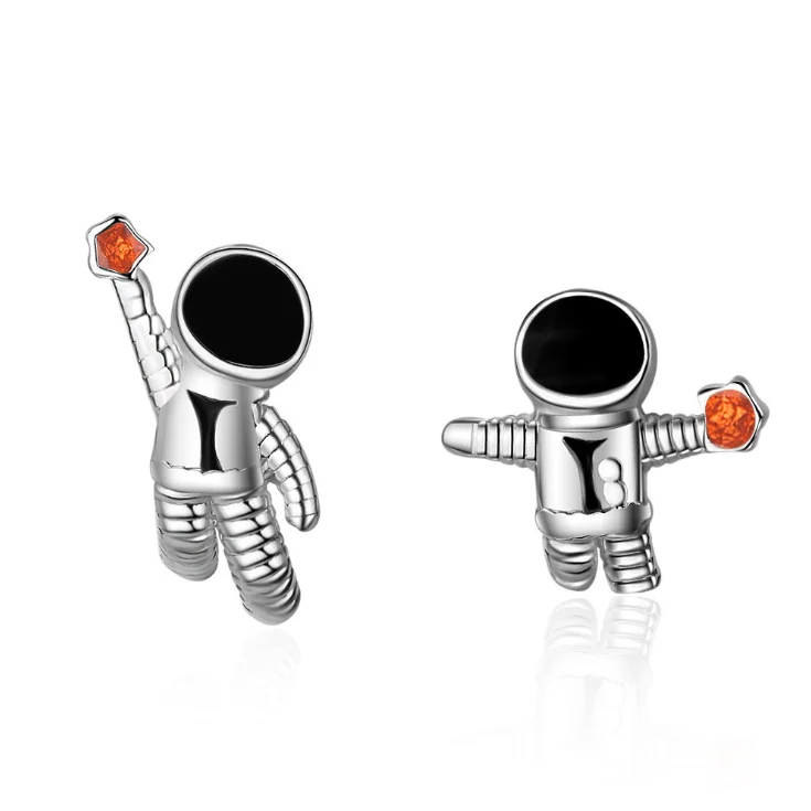 925 Sterling silver colour Asymmetric Astronaut Stud Earrings For Women Wedding Brincos pendientes mujer moda | Украшения и
