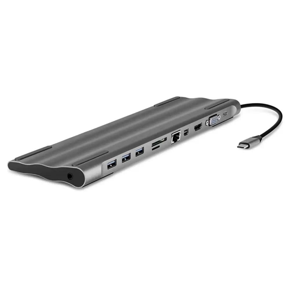 

11 in 1 Type-C HUB Adapter Type-C to USB-C USB3.0 HDMI VGA TF 3.5mm Audio PD Converter Extension Docking Adapter for PC Notebook