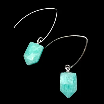 

Natural Green Peruvian Amazonite Sterling Silver Hook Dangle Earrings