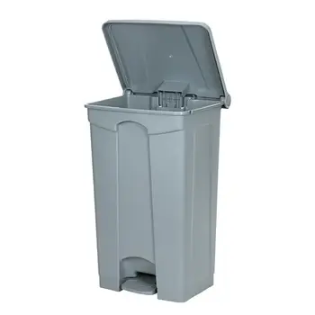

Plastic Step-On Trash Can , Grey, Hands-free Disposal, 23-Gallon Capacity