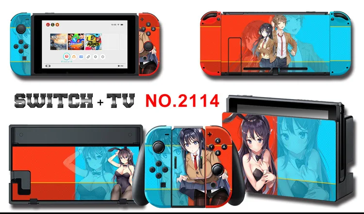 1set New Cute Anime Full Body Sticker for NS Switch Protective Cover Skin Colorful Art for Game Console Joy-Con Controller Decor