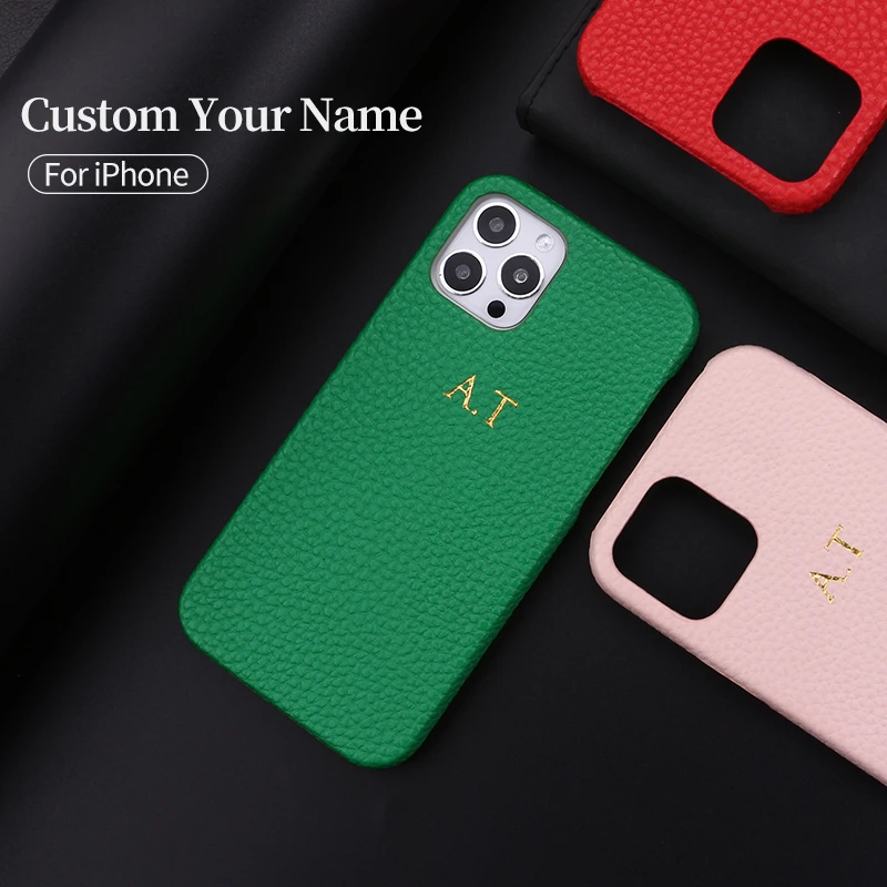 13 pro max case Personalization Custom Initial Name Pebble Grain Leather Phone Cover For iPhone 12 11 13 Pro X XR XS Max 7 8 Plus DIY Phone Case iphone 13 pro max case leather