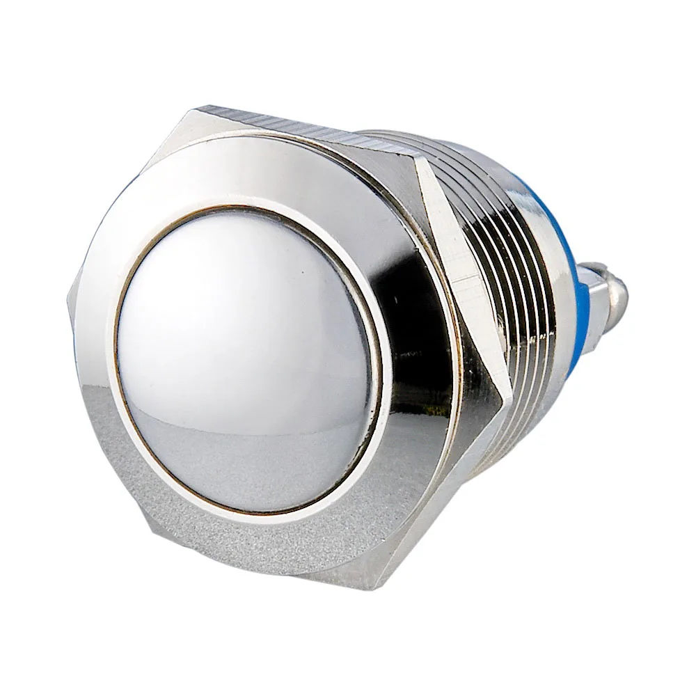 

10 Pieces 19mm Off/(On) 48V/DC 2A Soldering Terminal Stainless Steel Push Button Switch with Domed Head