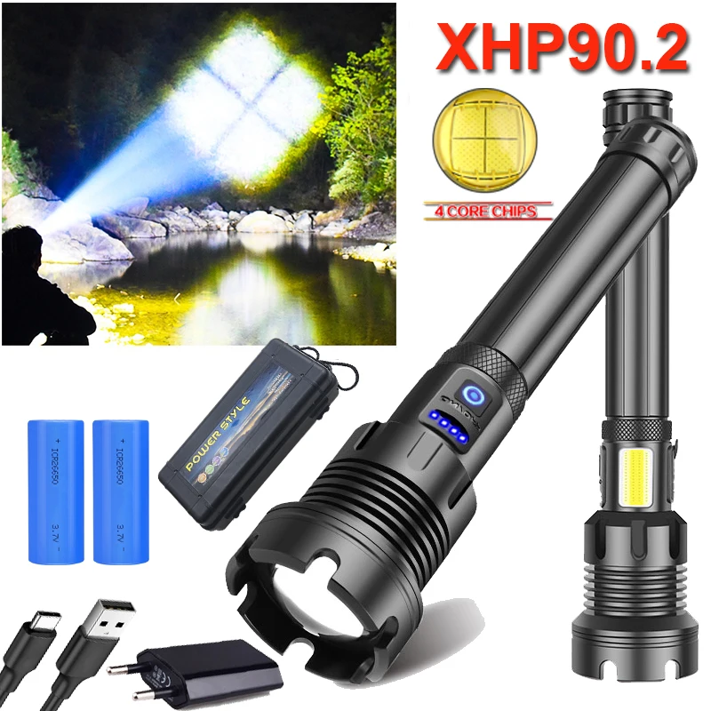 Высокая мощность XHP90.2 светодиодный фонарик новый яркий фонарь USB Перезаряжаемый