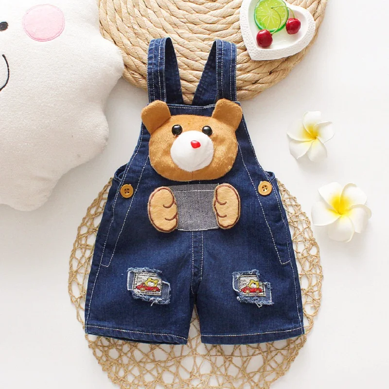 DIIMUU Infants Summer Fashion Kids Boys Denim Short Overalls Clothes Child Boy Casual Cartoon Print Short Pants Clothing Bottoms