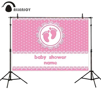 

Allenjoy Dot Pink Photocall Children Footprint Step and Repeat Baby Shower Backdrops Cloth Modern Girls Party Banners Curtains