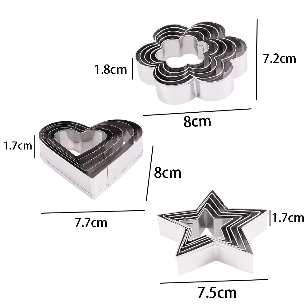 4/5Pcs/set Steel Fondant Cake Baking Mold Heart Flower Star Shape Omelette Mold DIY Cookie Biscuit Cutter Decorating Moulds