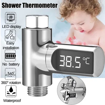 

LED Display Home Water Shower Thermometer Flow Water Temperture Monitor Electric Led Display Shower Thermometers Self-Generating