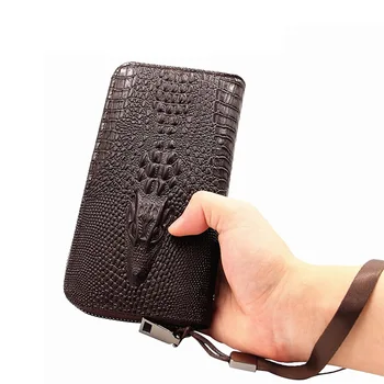 

Men Wallets Creative Designer Men Leather Wallet Clutches Fashion Crocodile Zipper Large Capacity Multifunctional Long Wallet