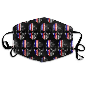 

Garde Art Studio Reusable Face Masks, American Thin Red Blue Line Flag Skull Healthy Durable Polyester Half Face Masks, Mouth