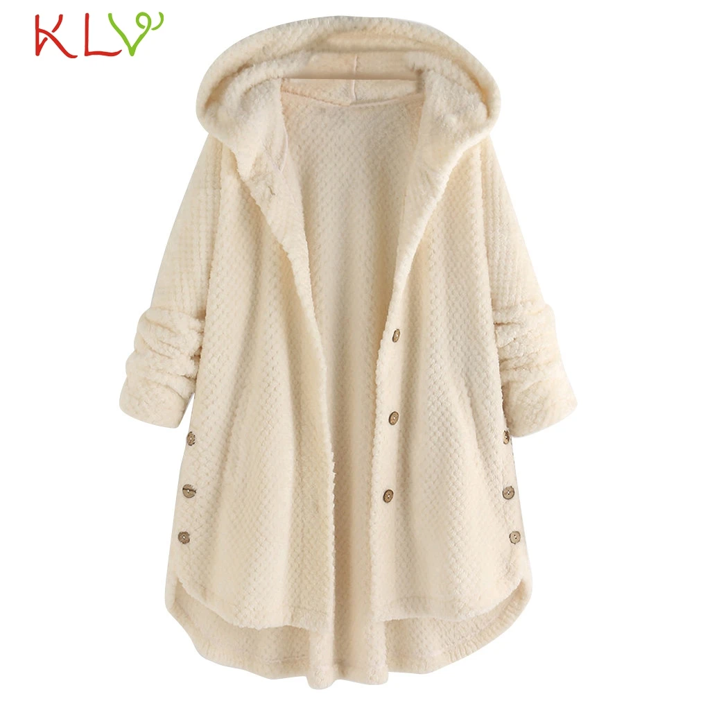 Women Jacket Hooded Fleece Pocket Warm Winter Coat Fluffy Button Casual Top Outwear Clothes Plus Size Manteau Femme 5XL 19Oct