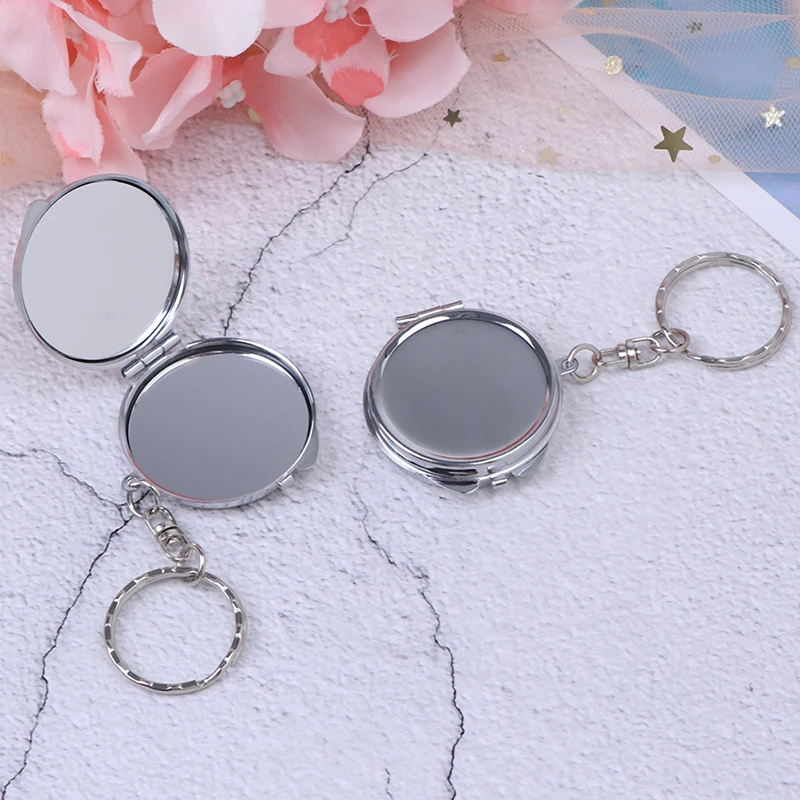 1PCS Portable Folding Mirror Key Chain Pocket Compact Makeup Cosmetic Mirror With Key Ring New