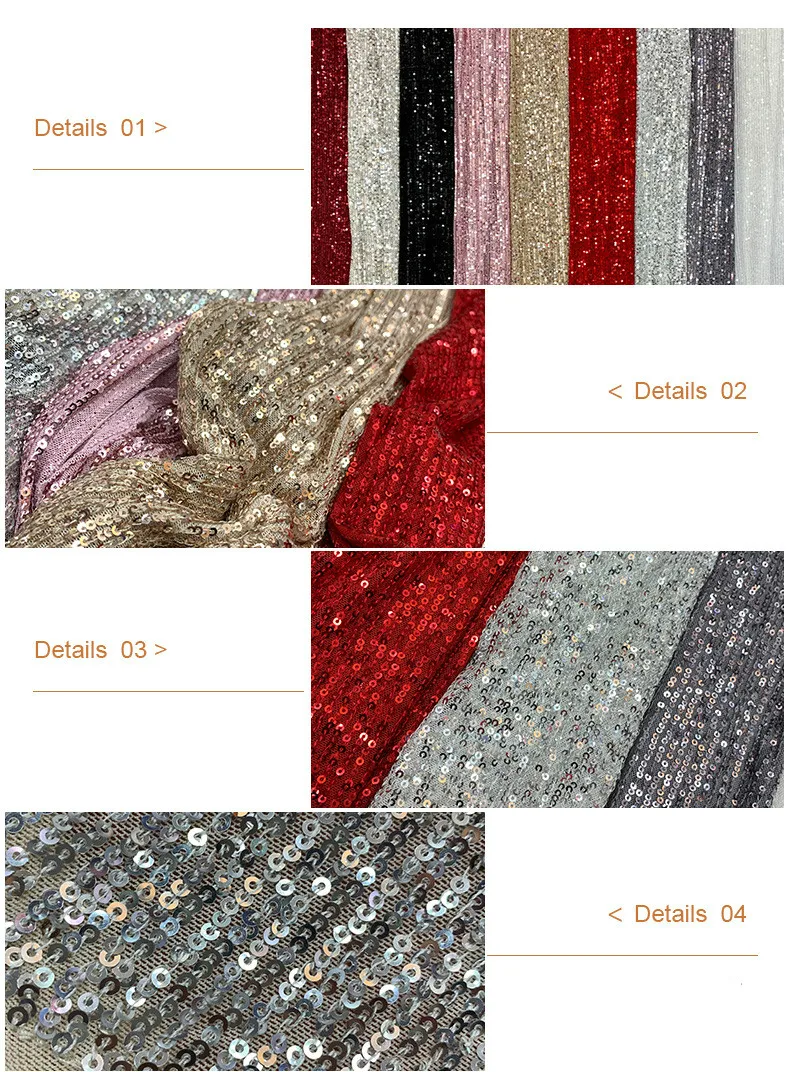 Glitter Sequin Fabric by the yard For Skirt Dress Sparkle Stretch Mesh, Silver, Red, Pink, Black,White