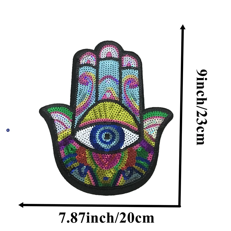 Новая большая рука Хамса расшитая блестками железная заплатка для одежды Красочные Бог хамеш пальмовые аппликации блёстками 2 шт