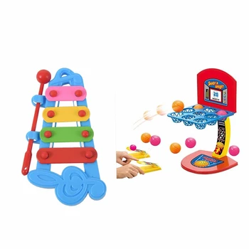 

2 Set Children Toy: 1 Set 4-Note Hand Knock Piano Musical Instrument Toys & 1 Set Desktop Game Mini Shooting Basketball Sports G