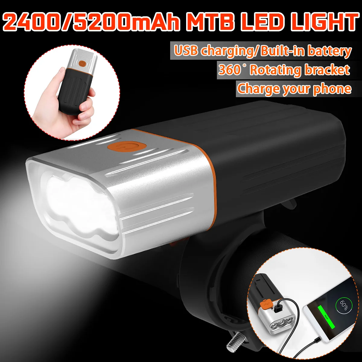 

2/3*L2/T6 USB Rechargeable 5200mAh LED MTB Bicycle Light Waterproof Front Headlight Lamp MTB Bicycle Lamps Bike Accessories