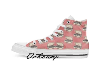 

Vintage Record Player Custom Casual High Top lace-up Canvas shoes sneakers Drop shipping