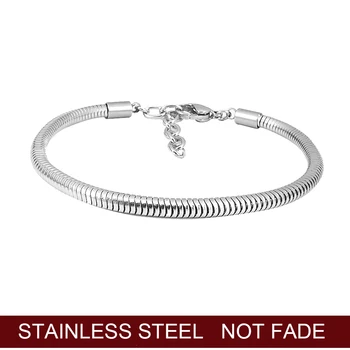 

Stainless Steel Snake Chain Safety Clasp European Fine Bracelet Fit DIY Charm Bracelets & Bangles Jewelry For Women&Men Gift