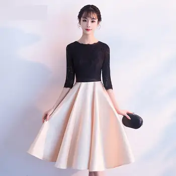 

Elegant Lace Satin Short Evening Dresses Fashion Half Sleeve Back Zipper Party Prom Gown Plus Size Women Slim Dress