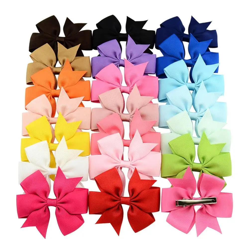 

20Pcs/Lot Bow Hair Bands Tools 20 Colors Elastic Rubber Band Hair Ties/Rings/Ropes Gum Grosgrain Ribbon Holders Hair Accessories