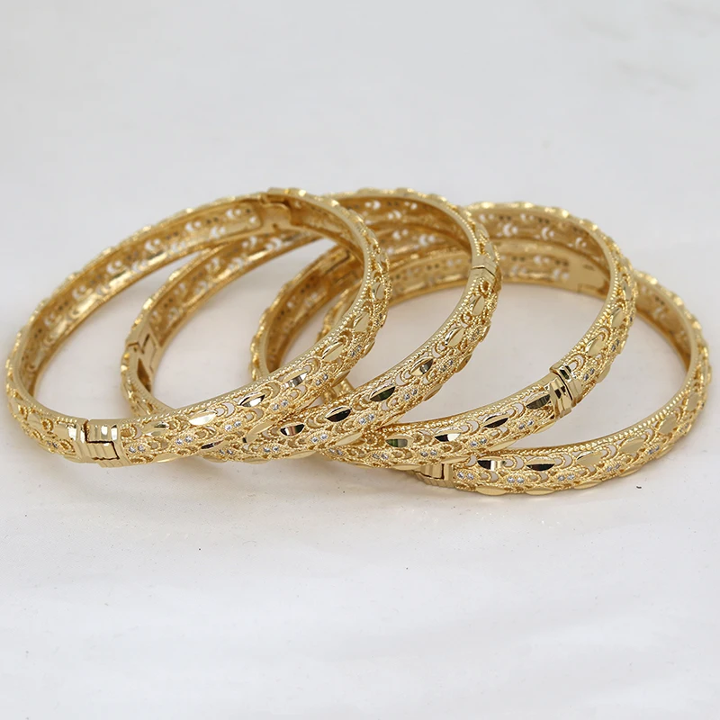 Dubai Bangles For Women Girl rhinestones Jewelry 14k Gold plated Africa luxury Saudi Arab Bracelets Habesha Indian Bride Gift