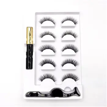 

7-15mm long 5D magnetic false eyelshes set 5 pairs strip lashes magnetic eyeliner & tweezer set