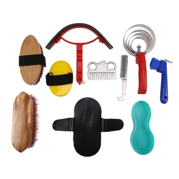 

10-IN-1 Horse Grooming Tool Set Cleaning Kit Mane Tail Comb Massage Curry Brush Sweat Scraper Hoof Pick Curry Comb Scrubber