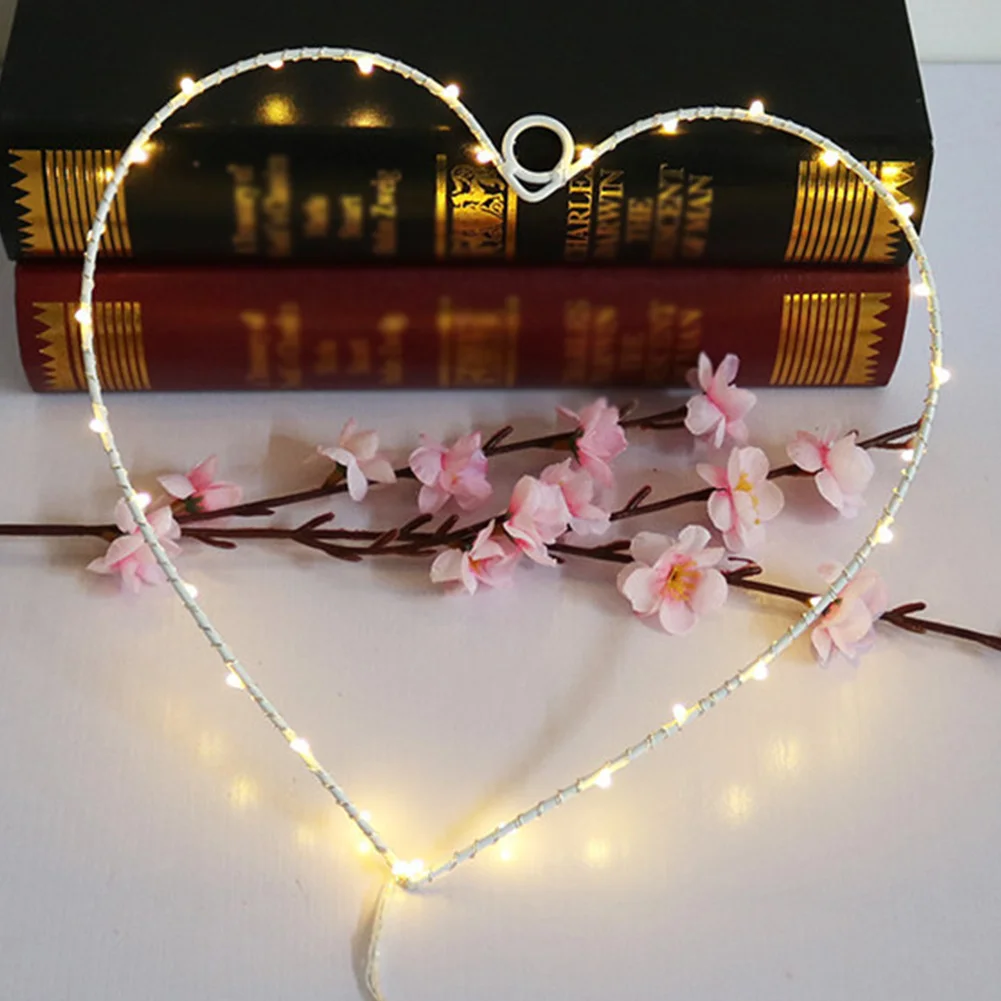 Love Heart Valentines Day Decoration Led Lamp Night Light Iron Wedding Gift Bedroom Metal Wall Mount Battery Powered Home