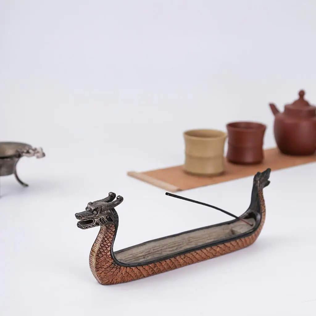 Resin Dragon On Viking Boat Ornament  Festival Incense Holder Chinese Traditional Style Incense Holder Housewarming Gifts