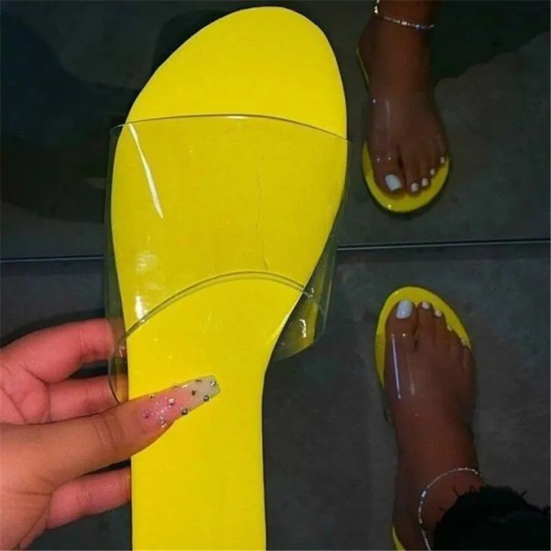 Plus Size 43 Jelly Slippers Women Summer Sandals Candy Colors Transparent Casual Sandals Female Flat Beach Slides Zapatos Mujer