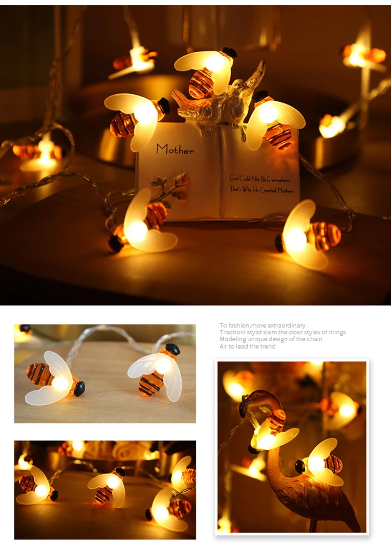 Пчелы формы светодиодный гирлянды 10/20/40 светодиодная батарея работает Рождество для отдыха и вечеринок вечерние свадебные светильники для сада-Фея Декоративный светильник
