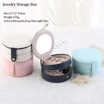 

Top Sell Fresh And Simple Portable Jewelry Box With Makeup Mirror Necklaces Earrings Ring Multi-function Jewellery Storage Box