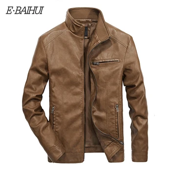 

E-BAIHUI Men's Leather Jackets Stand Collar PU Coat Fashion Male Motorcycle Leather Jacket Casual Fit Mens Brand Clothing G065
