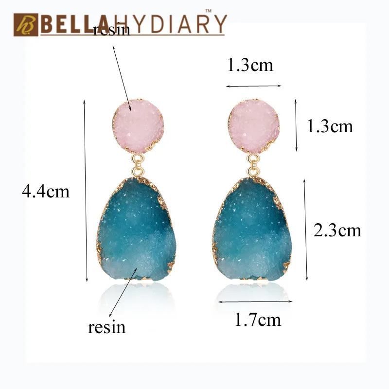 Fashion Green Druzy Resin Earrings Wedding Water Drop Earrings For Women Statement Jewelry Earrings Pendientes Mujer Moda 2019