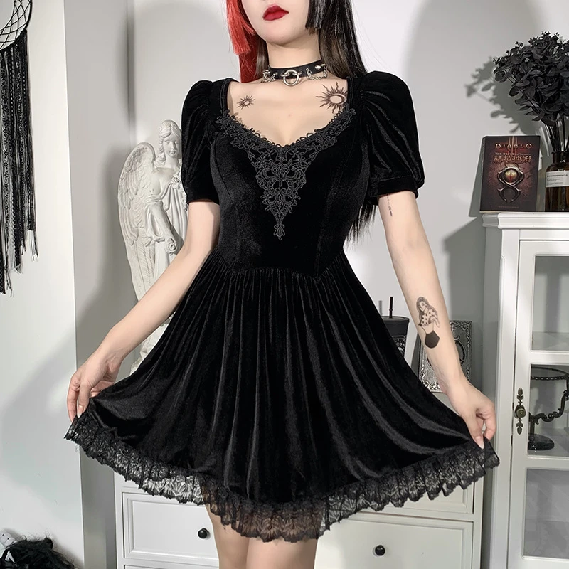 あなたは秘密 ブラックミニドレスゴシックパンクスタイルjk制服黒ドレス女性ショートドレスボディコンpartywear ドレス Aliexpress