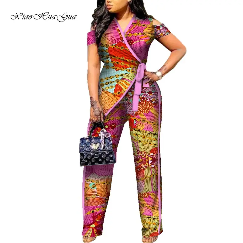 Новинка, женские комбинезоны в африканском стиле, прямые длинные штаны для женщин, боди с высокой талией, одежда плюс африканская одежда, WY6155 - Цвет: 16