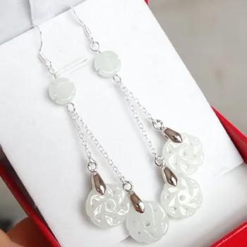 

Natural Emerald Hollow beads Earrings Charm Jewellery Fashion Accessories Hand-Carved Man ahd woman Luck Amulet Gifts
