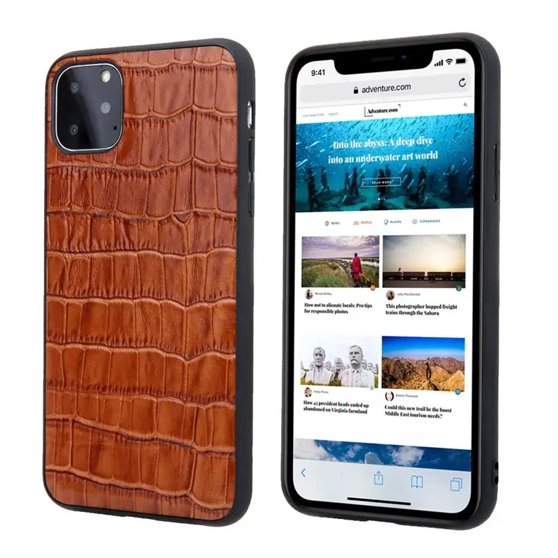 Коричневый Чехол из натуральной кожи для iphone 11, роскошный чехол из крокодиловой кожи 360, мягкий бампер для iphone 11 pro max, чехол для iphone xr xs max - Цвет: Коричневый