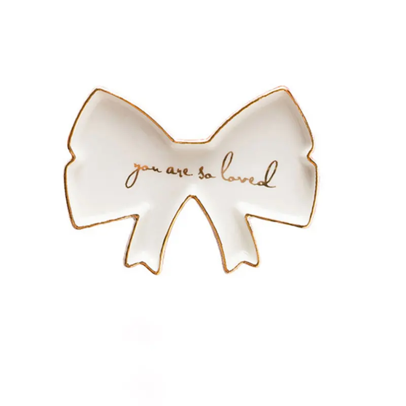 whit Bow plate-small Скандинавские керамические Арбузные морские звезды маленькие ювелирные изделия Блюдо серьги ожерелье кольцо для хранения тарелки фруктовый десерт дисплей миска Decoratio - Цвет: whit Bow plate-small