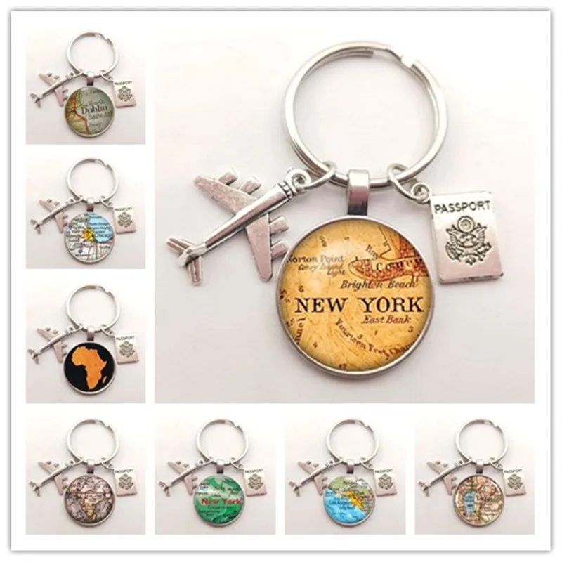 vintage World Travel City Map Keychaines New York Florence Finland Los Angeles Africa UK hometown map badge Keychain