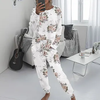 

Women Pajamas Set New Casual Cute Print Homewear Female Pyjamas Long Pants Sleepwear Home Suit Female Pajamas 2-piece Set