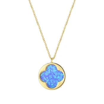

Meringue O Bao Necklace Blue Four-leaf Clover Round Pendant Necklace Woman